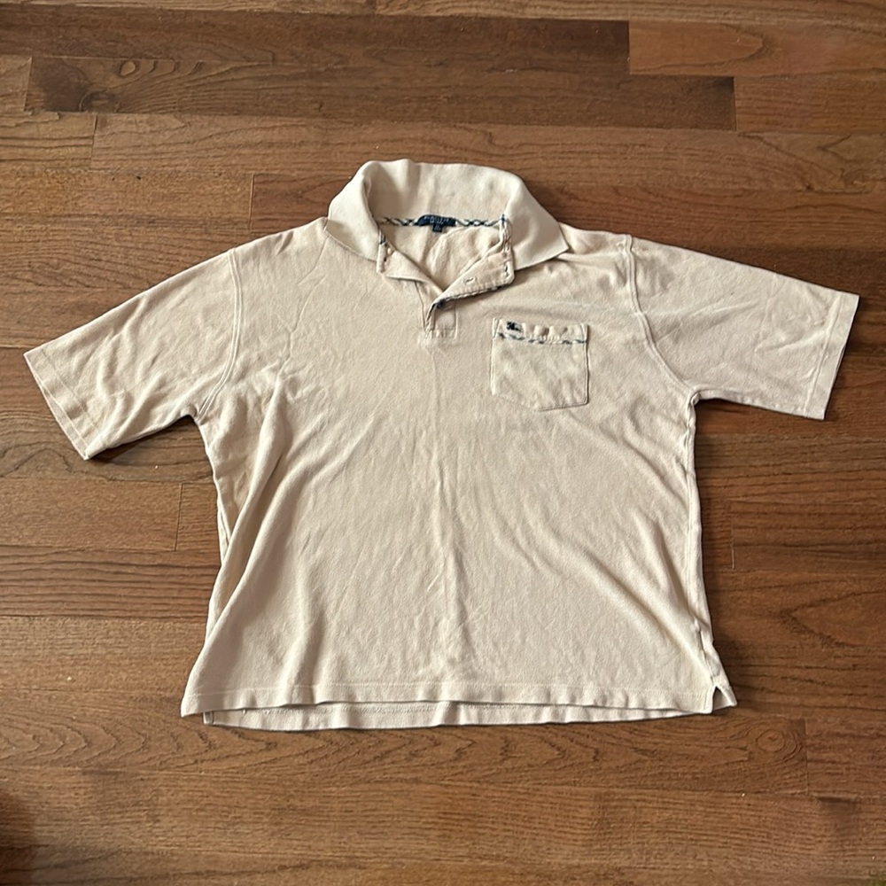Burberry men’s beige shortsleeve nova check collared polo - XL